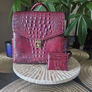 🍷Brahmin - Liz Sangria Melbourne Croc Embossed Backpack Set🍷